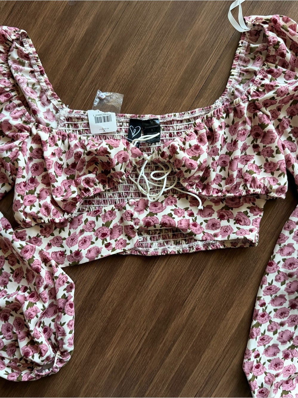 Windsor Pink Rose Floral Smocked Crop Top